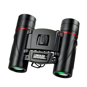 Duomianshou 10x22 pocket binoculars folded for compact travel and single-handed use.