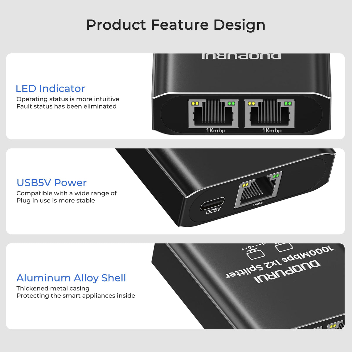 DUOPURUI Ethernet Splitter setup diagram for easy installation.
