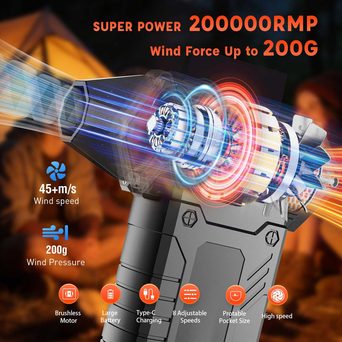DUORT LED display closeup showing wind speed and battery level for control