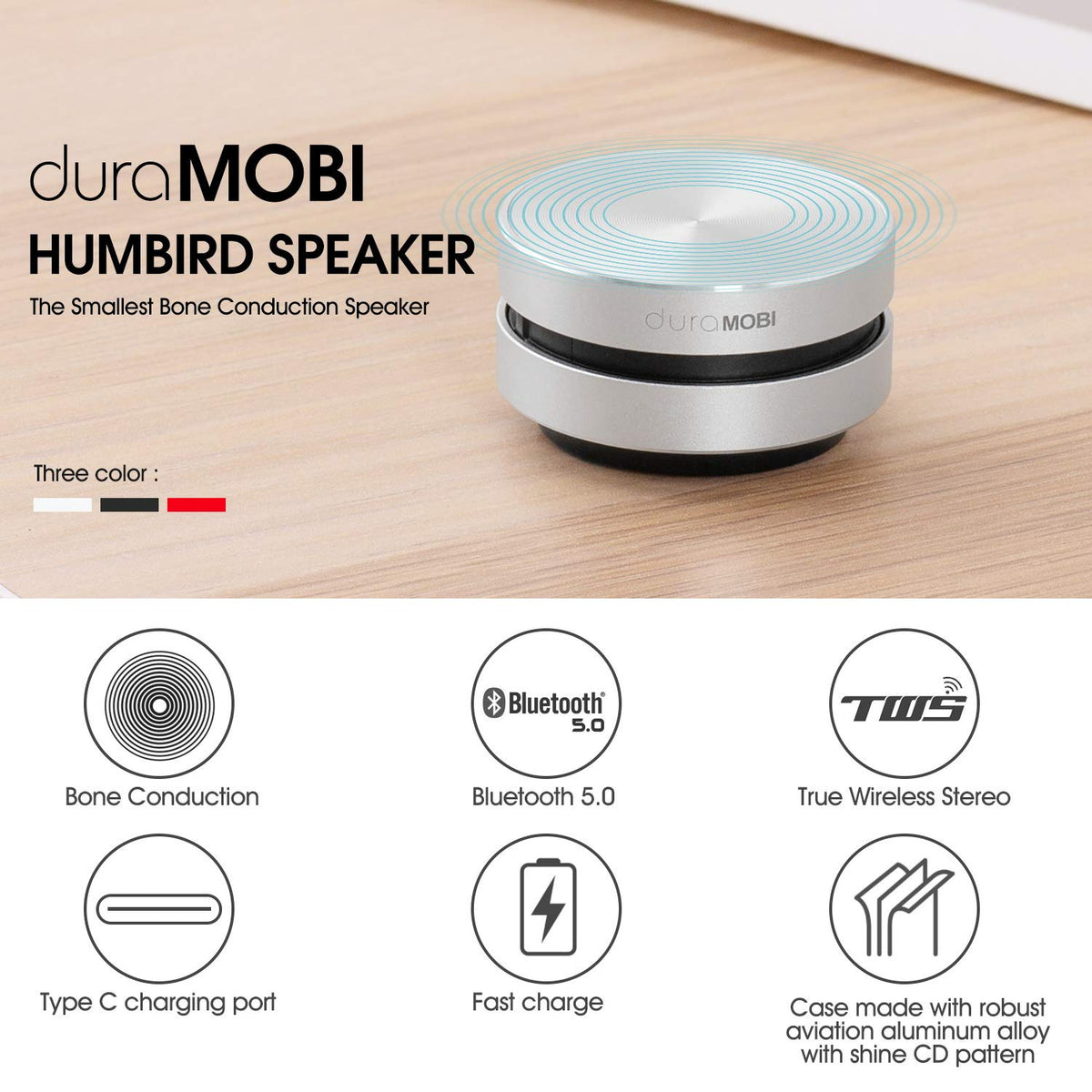 duraMOBI Humbird mounted on a wall delivering bold sound in a room.