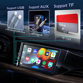 Durxenmnt beside ruler for scale showing compact double-DIN sizing benefit
