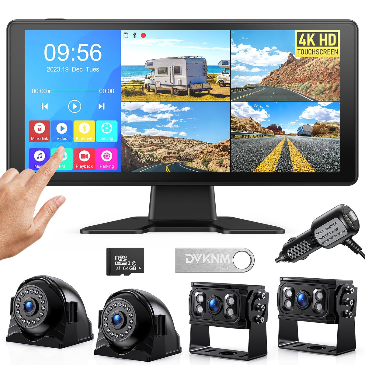 DVKNM 4K RV backup camera monitor with wide-angle display for easier parking