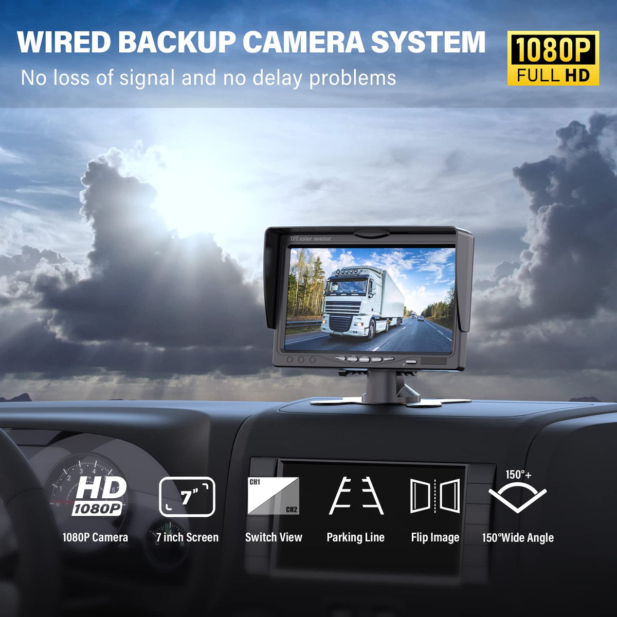 DVKNM dual rearview cameras IP69 waterproof night vision enhances rear visibility.