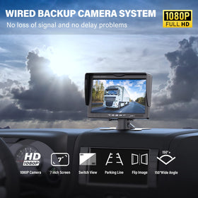 DVKNM dual rearview cameras IP69 waterproof night vision enhances rear visibility.