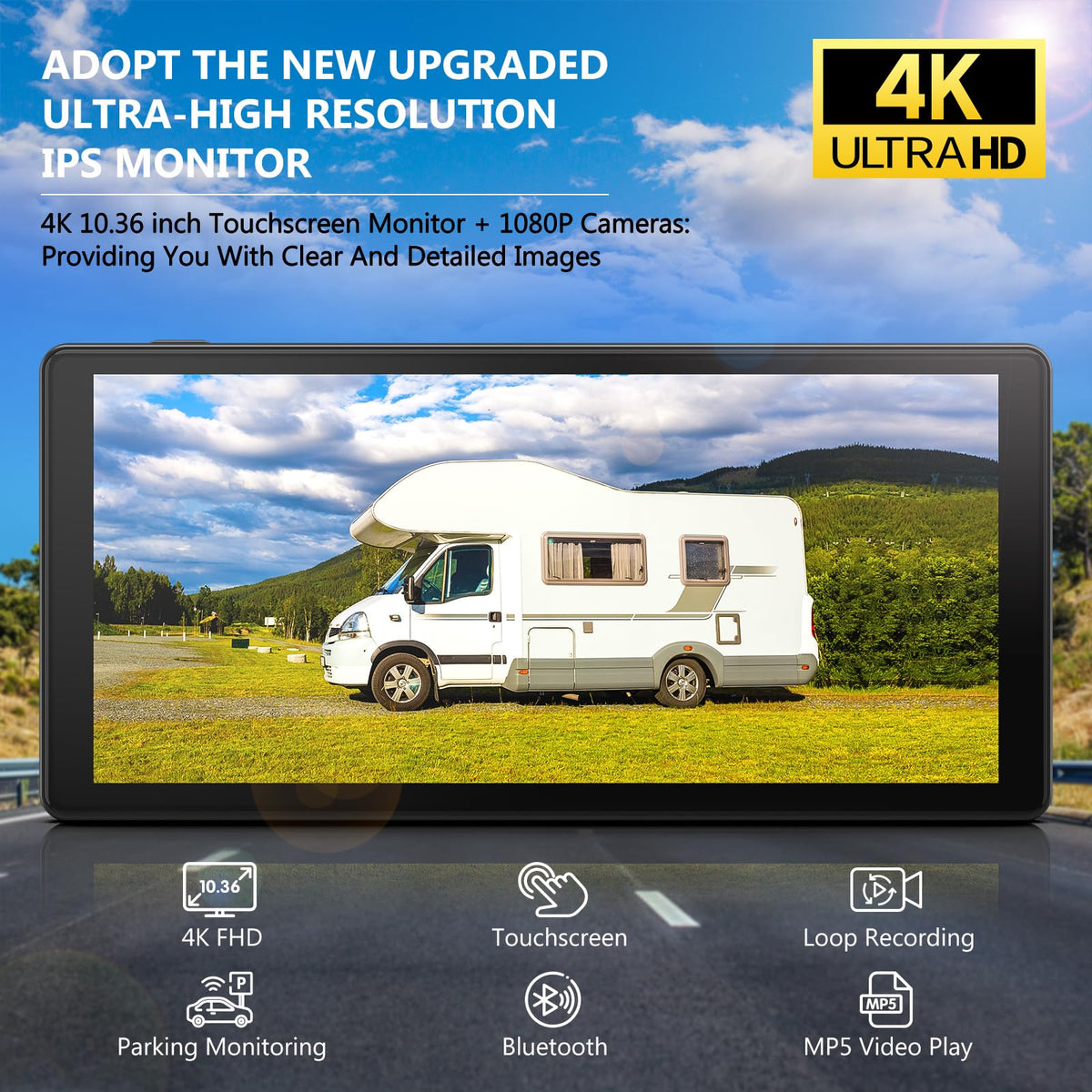 DVKNM quad 10.36-inch touchscreen monitor clearly showing four feeds