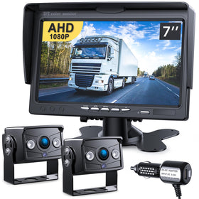 DVKNM Upgrade dual-backup camera monitor shows a clear 7-inch display for safer reversing.
