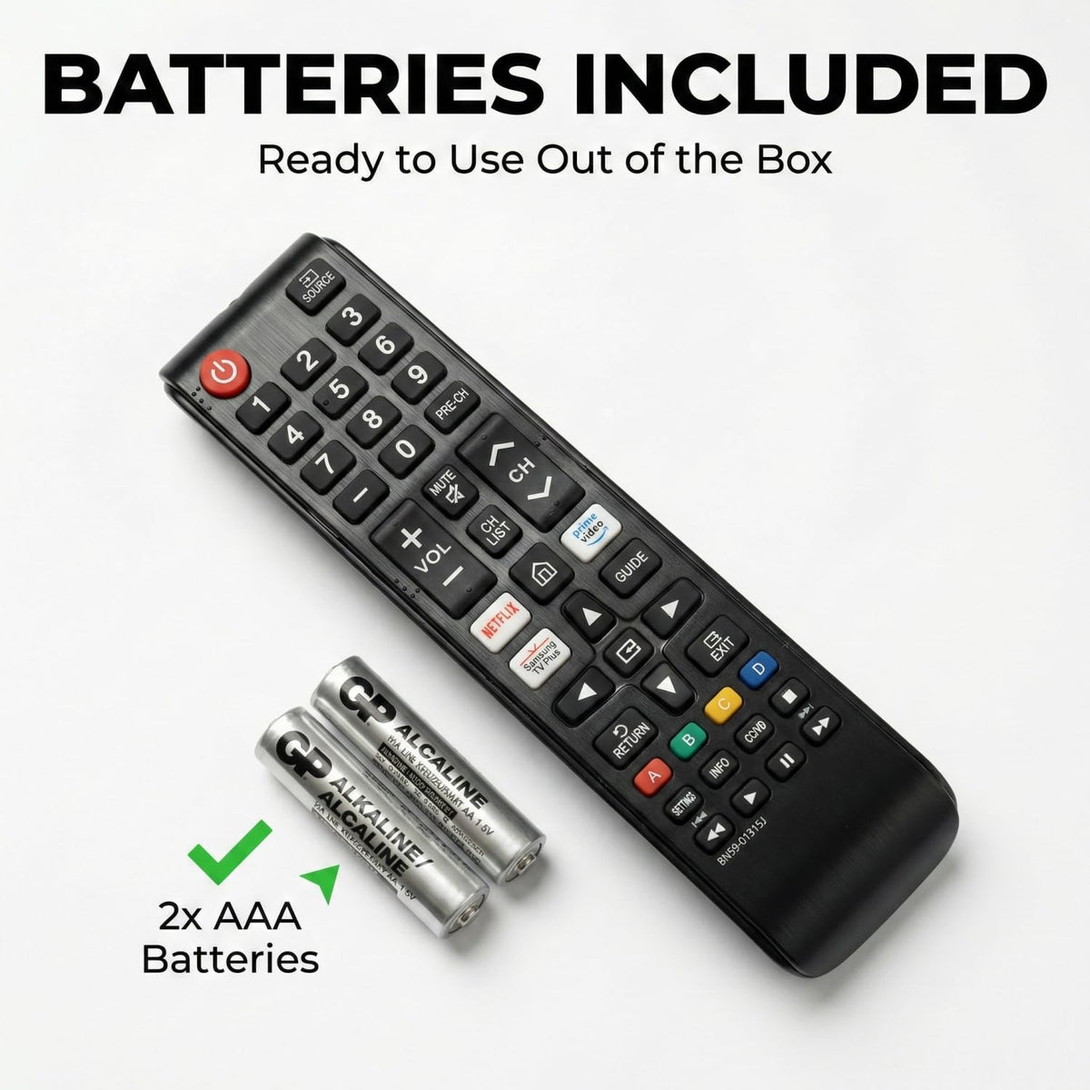 D. Vordingborg BN59-01315J remote unboxing shows included batteries.