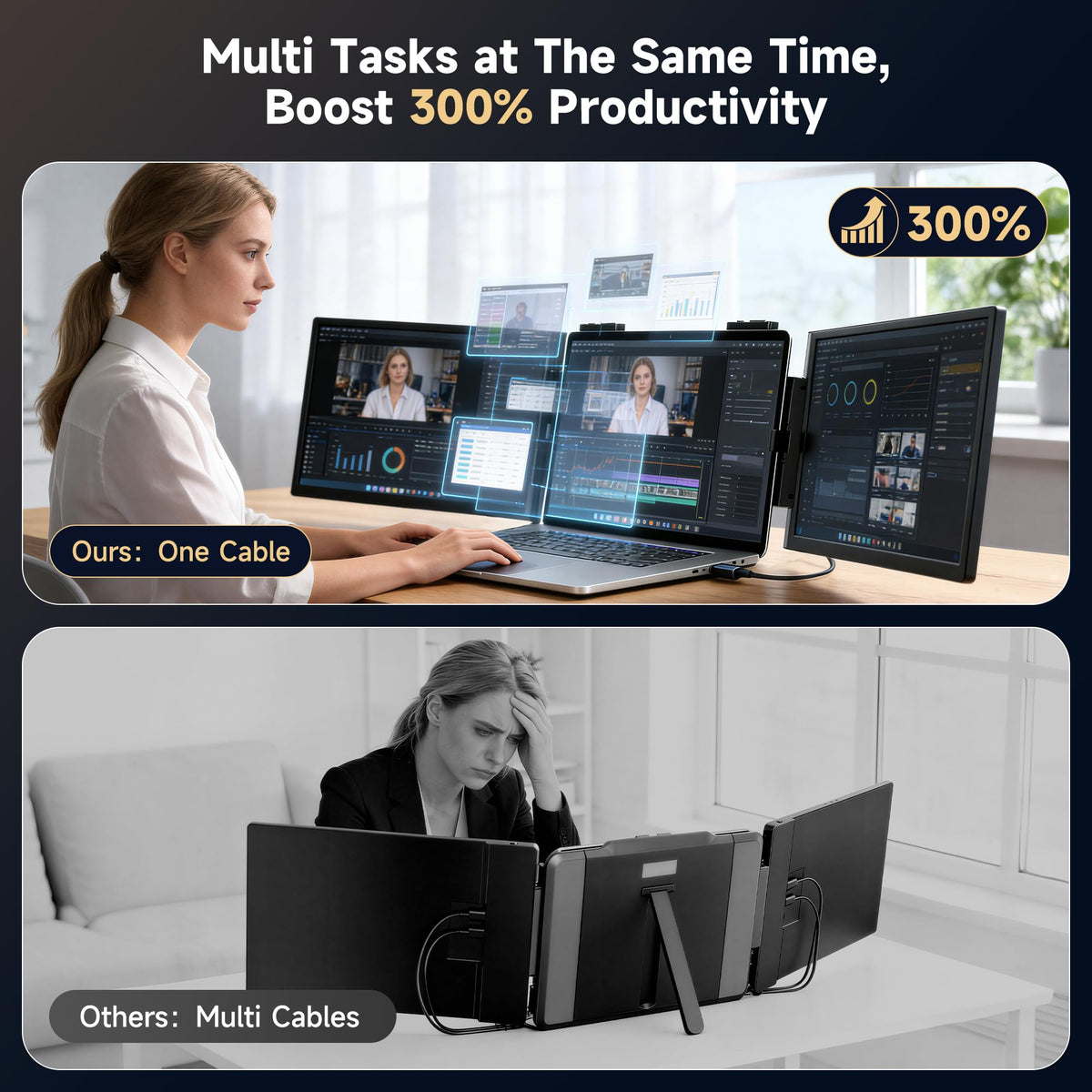 Dvxopny triple-screen multitasking in action for productive workflows