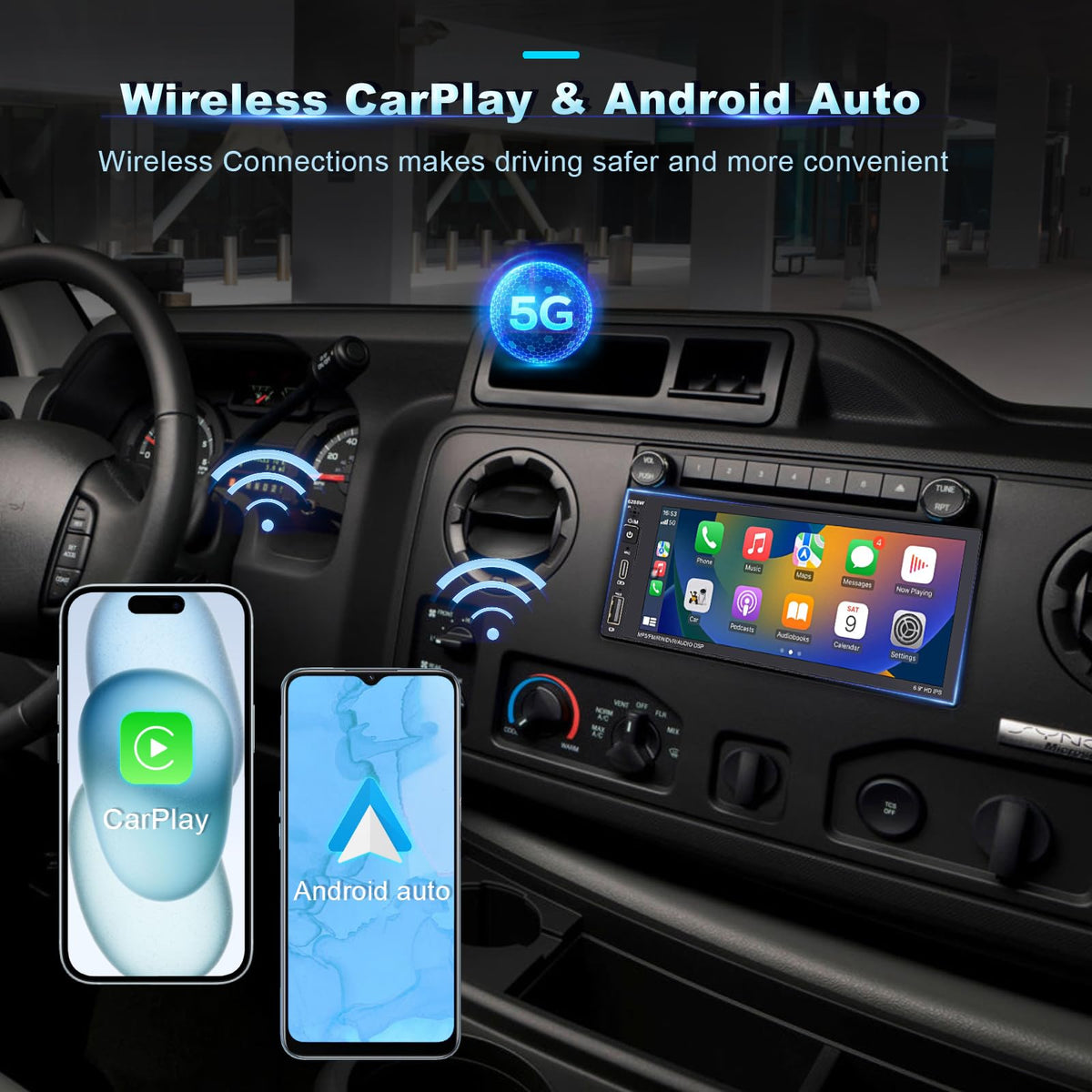 DWMM wireless CarPlay and Android Auto connectivity for hands-free use