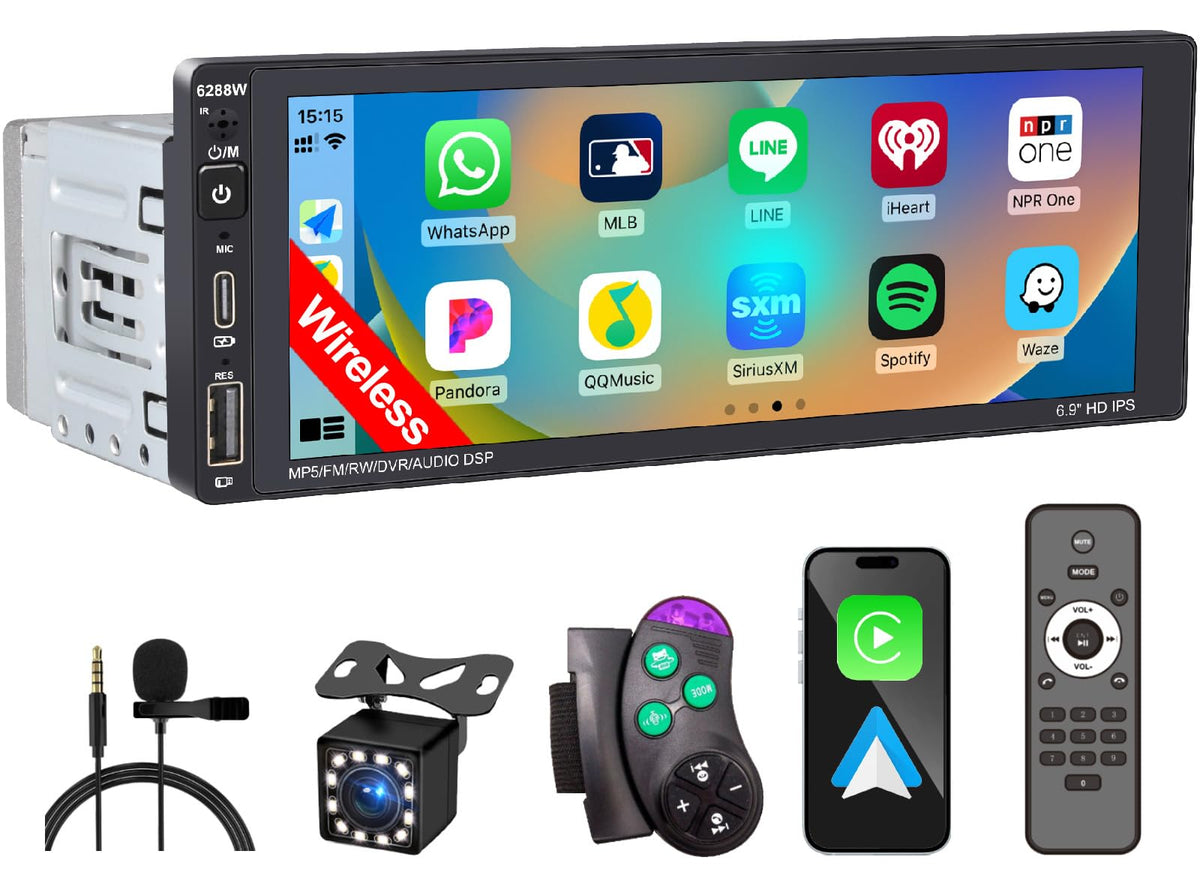 DWMM wireless DIN car stereo IPS screen showing crisp colors and clarity