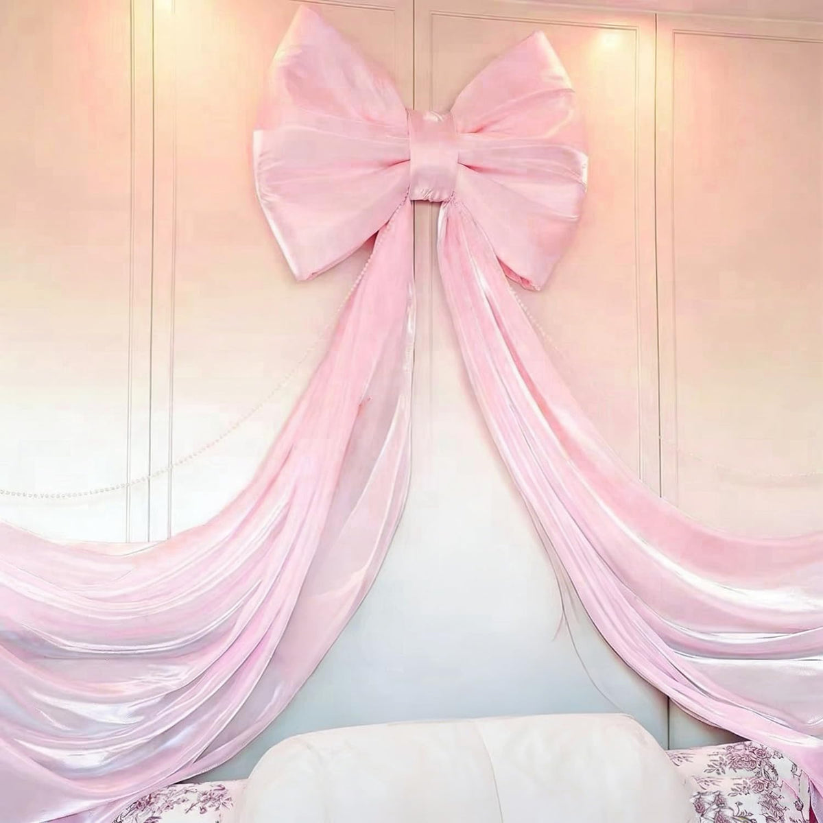 Dwsiplytg large pink bow backdrop 32x71 inches anchors a festive photo wall.