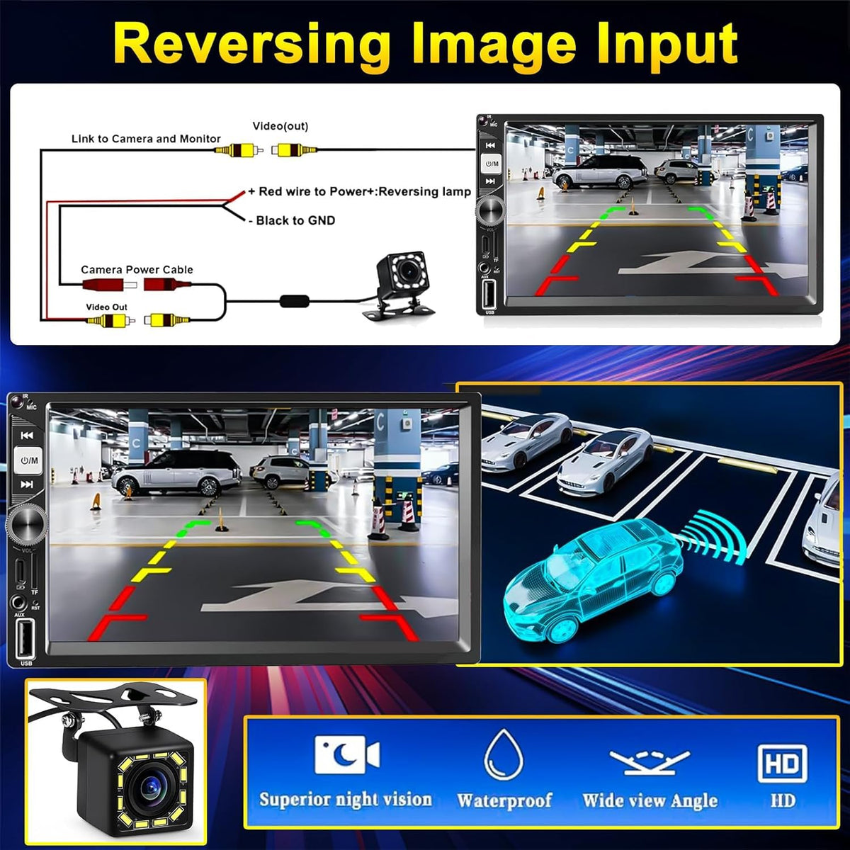 Dykucic backup camera feed on screen showing reverse view for safer parking