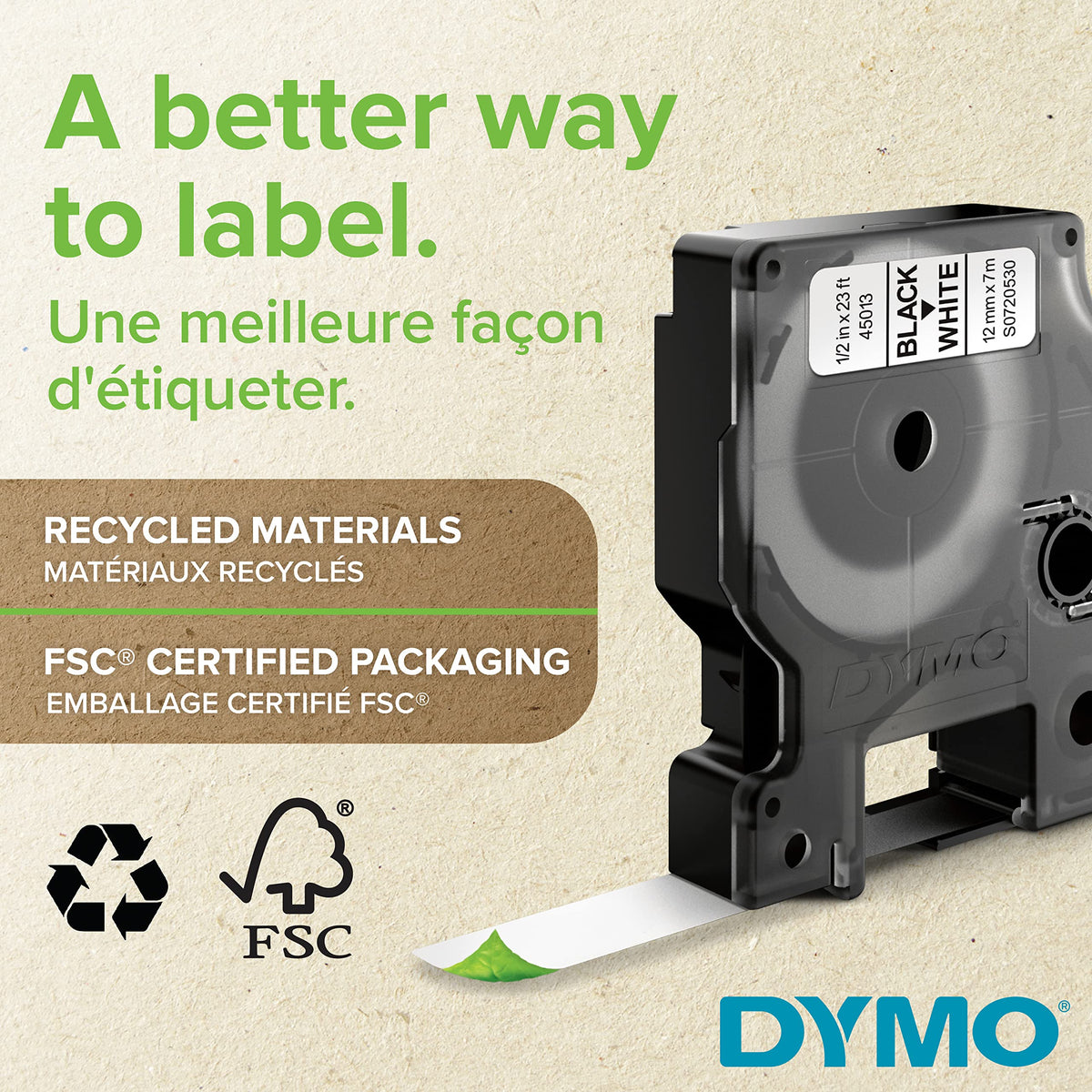DYMO close-up of a D1 cassette showing printing window and cassette design for reliable loading