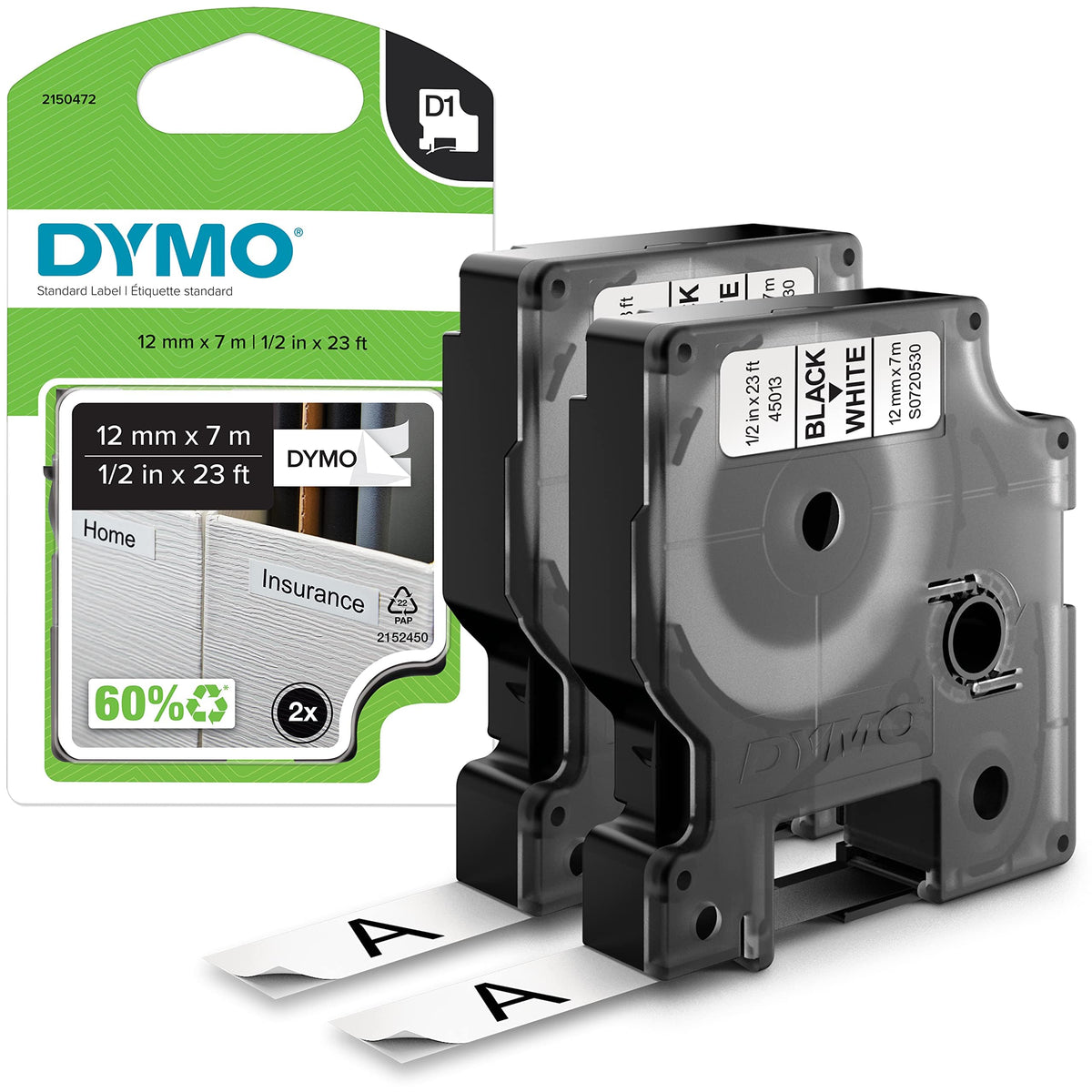DYMO D1 labels on a labelmanager black-on-white roll for clear results on multiple surfaces.