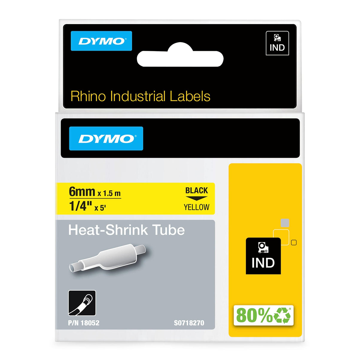 DYMO Rhino front packaging showing tube cassette and color for quick identification and selection