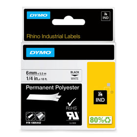 DYMO Rhino industrial polyester label on a panel for durable labeling.
