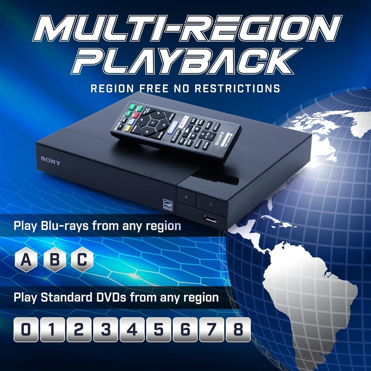 Dynastar region-free Blu-ray player back ports view for versatile connections.
