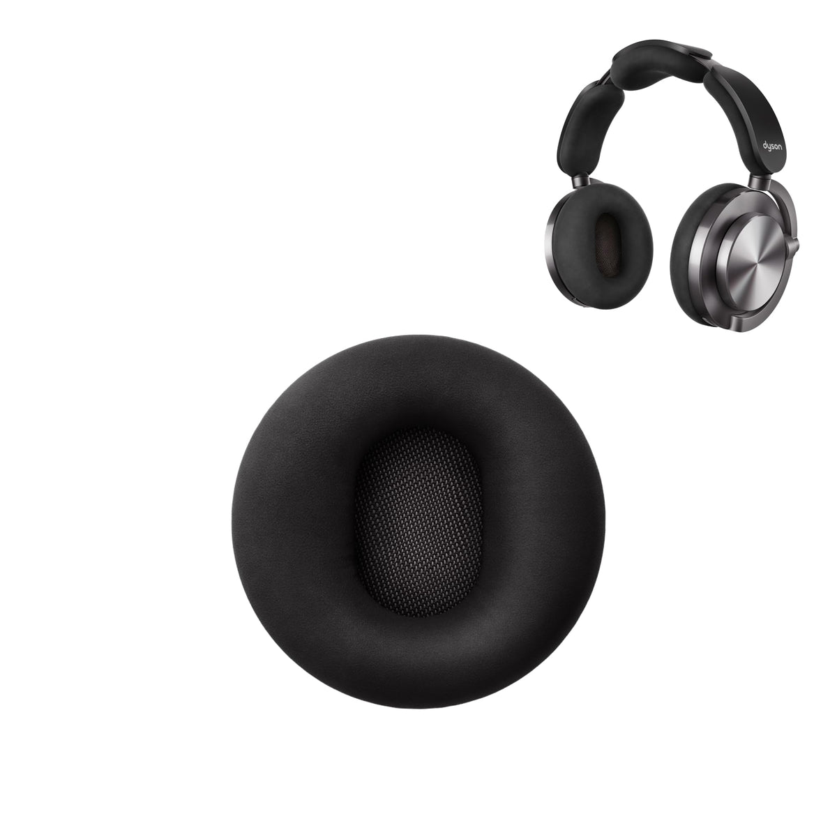 dyson OnTrac ear cushion front view showing Dark Iron finish and comfortable seal