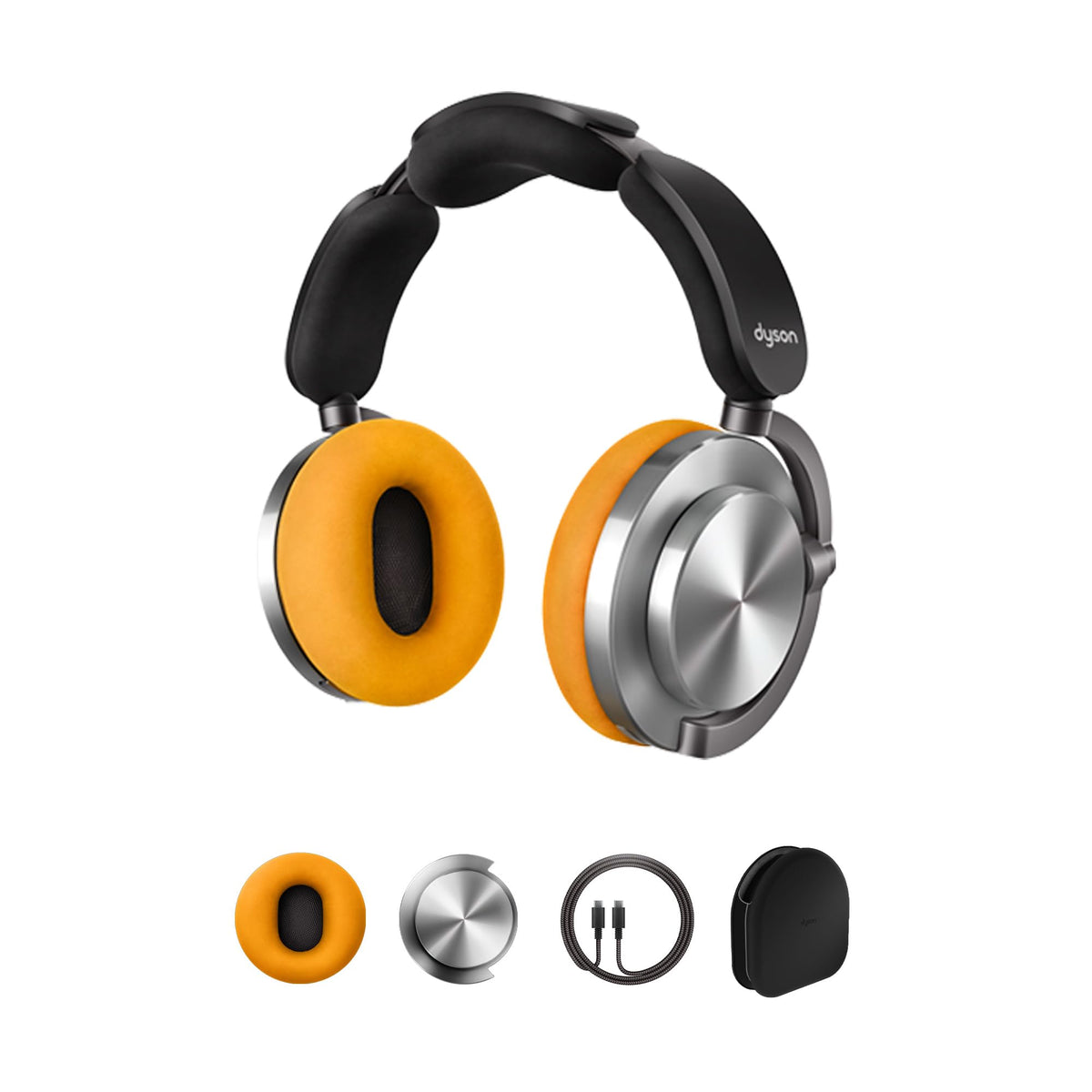 Dyson OnTrac headphones folded-case for travel and protection.
