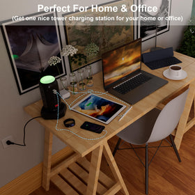 DYSSIPATIVE next to a laptop showing compact tower footprint for space saving