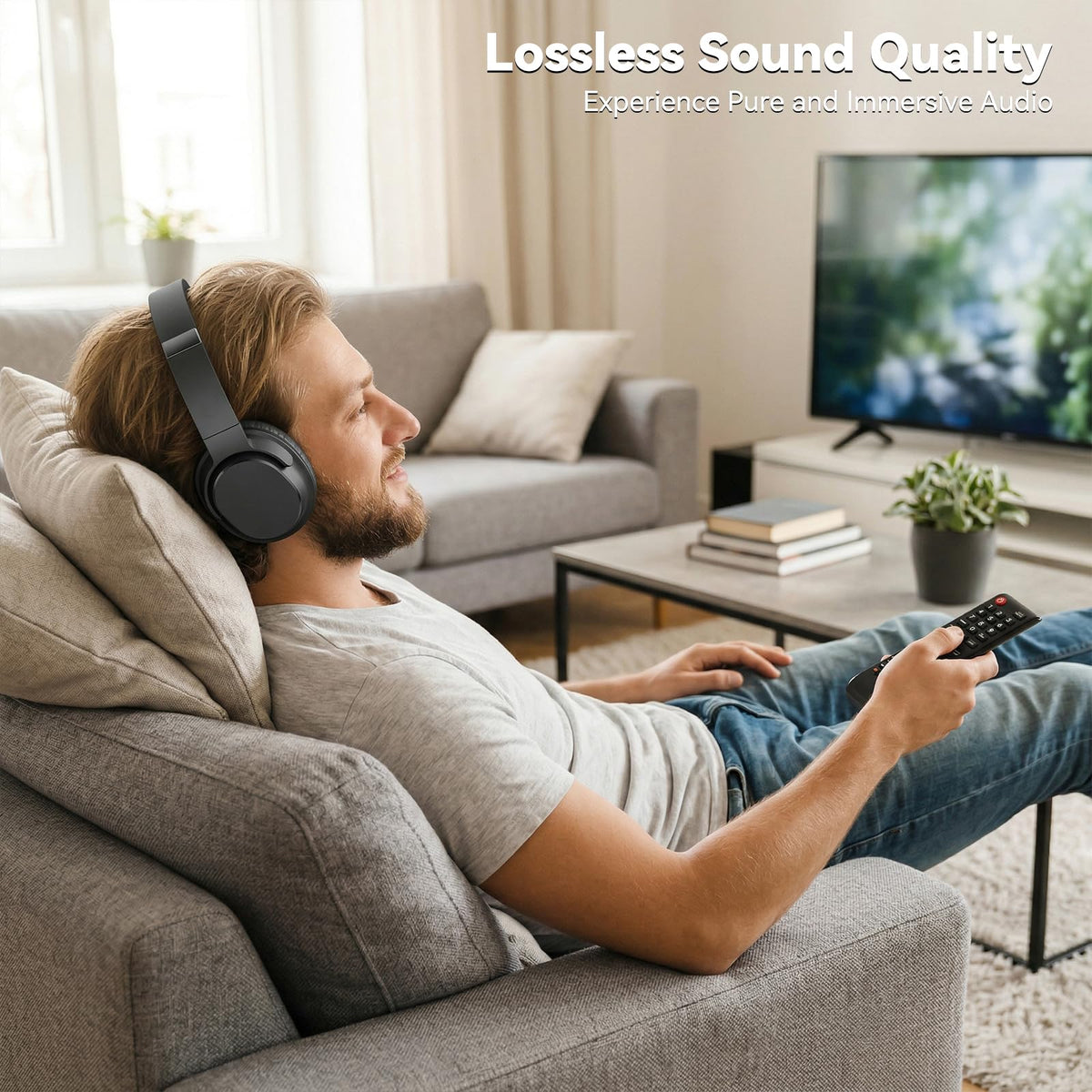 Dytole headphones with custom-volume-control for clear dialogue without raising room volume