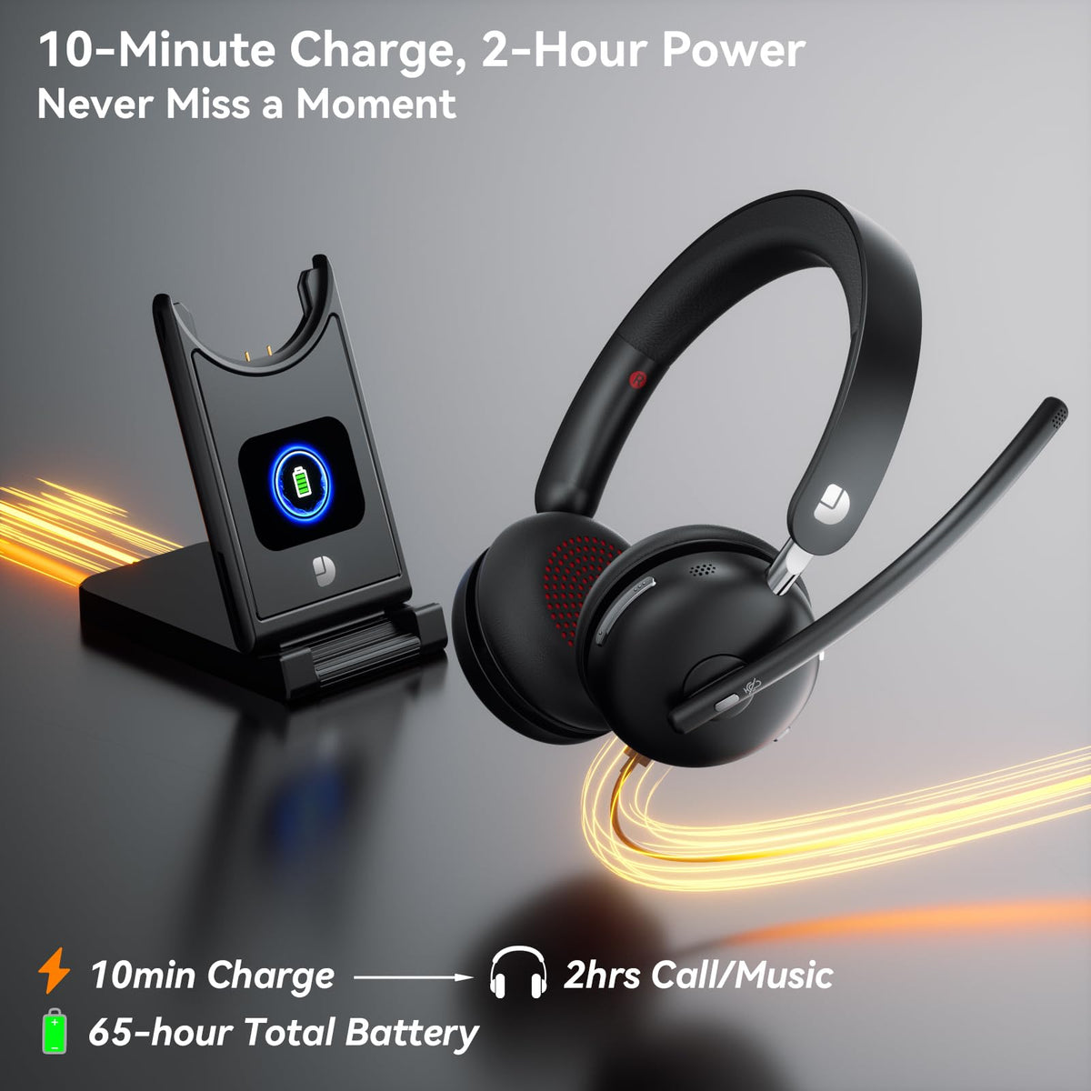 Dytole headset 65h battery life for long shifts