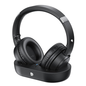 Dytole wireless TV headphones with transmitter dock for easy TV setup.