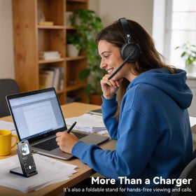 Dytole in use at desk with laptop for reliable workday conferencing