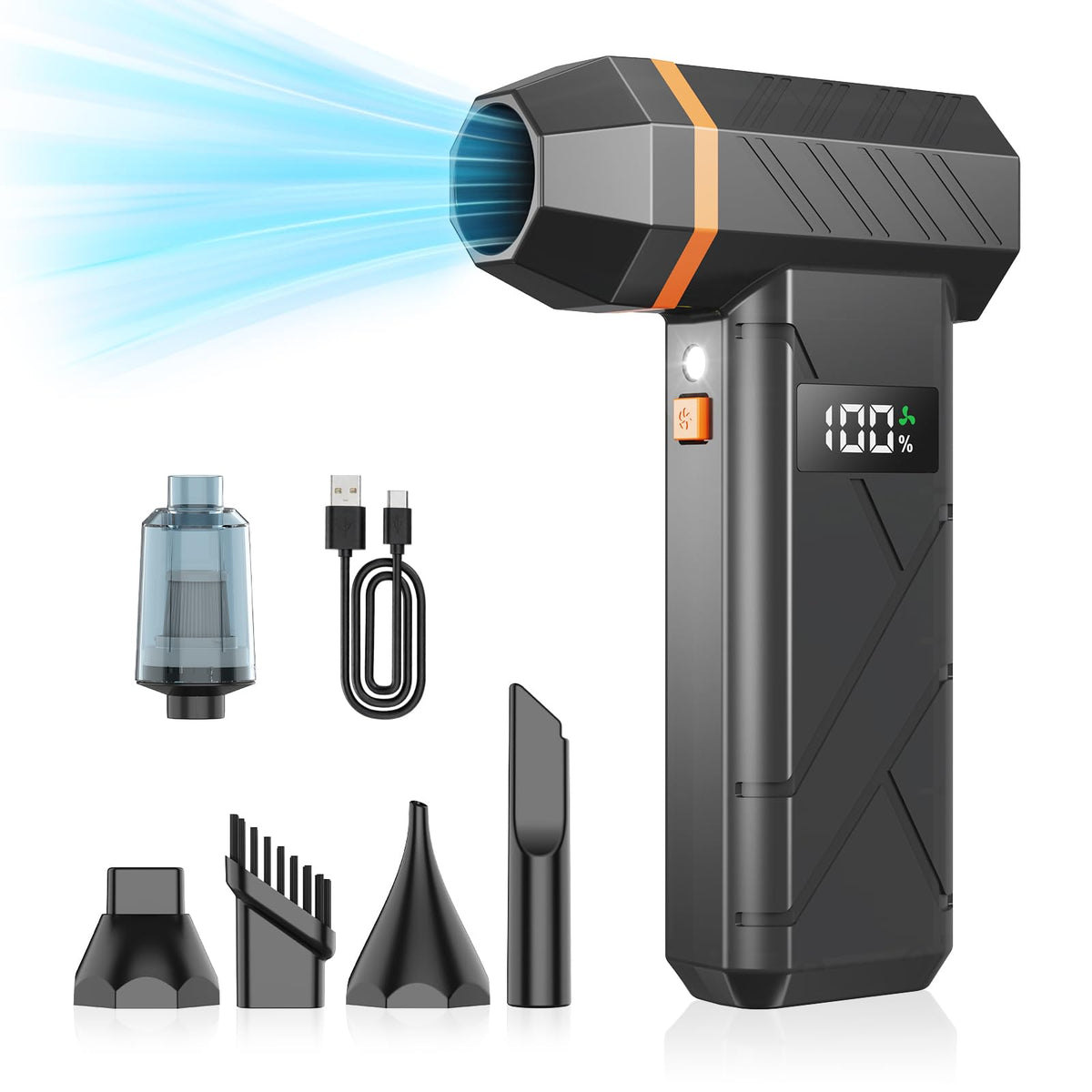 Dzaki air duster blows dust from keyboards and vents with precision.