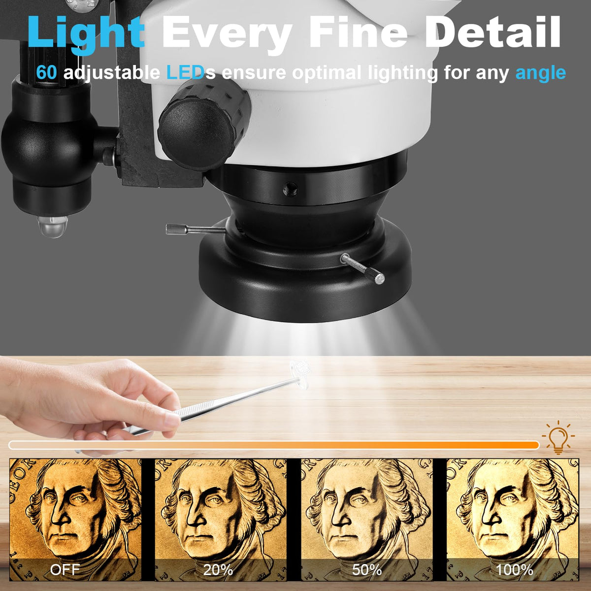DZQ 60-LED ring light with dimmer provides shadow-free lighting