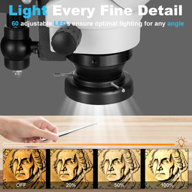 DZQ 60-LED ring light with dimmer provides shadow-free lighting