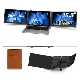 DZVW 15.3-inch Laptop Screen Extender in full triple-monitor setup for multitasking