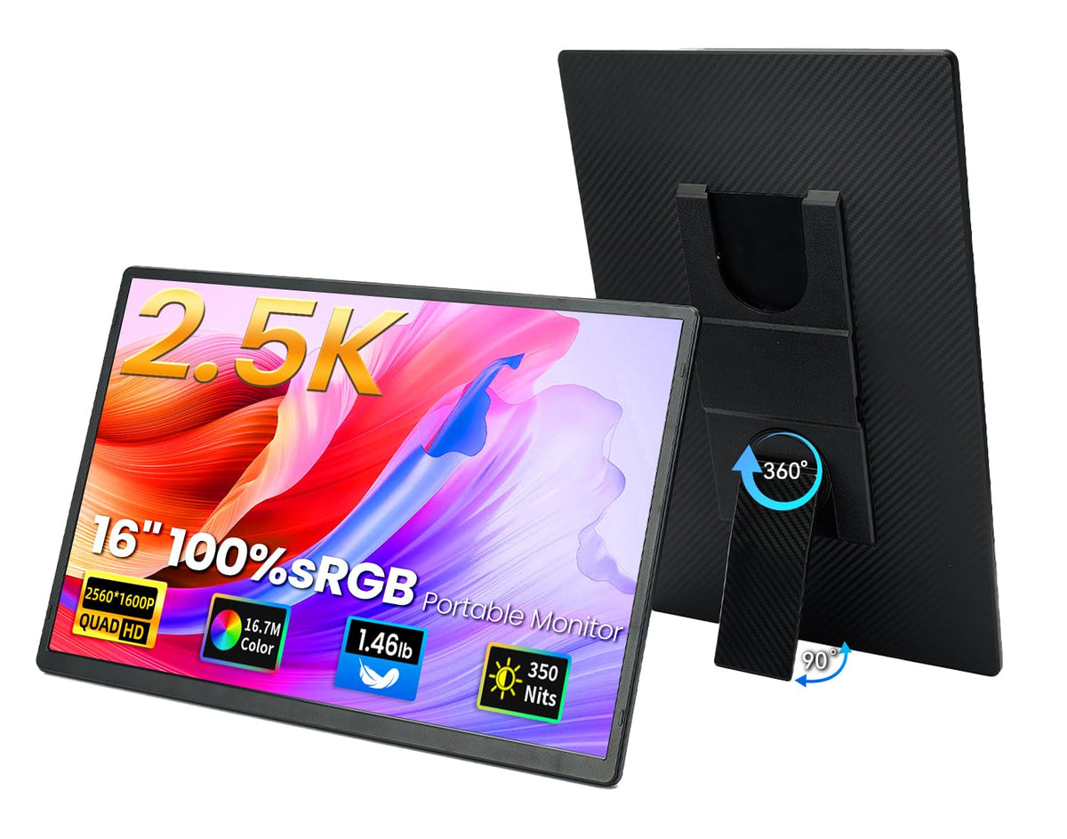 DZVW 16-inch 2.5K portable monitor front view with sharp visuals for on-the-go work