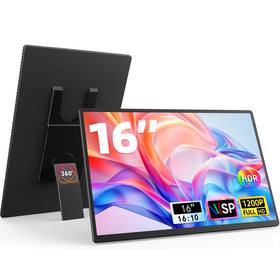 DZVW 16-inch portable monitor front view with crisp 1200p display for on-the-go work.