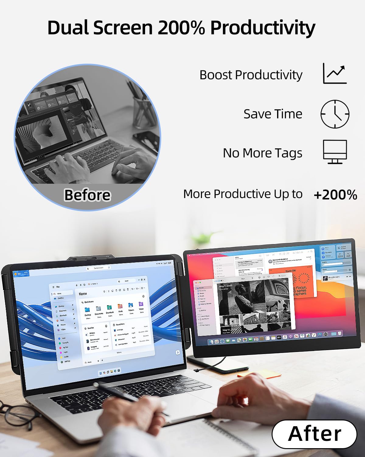 DZVW dual monitor setup illustrating extended desktop for productivity