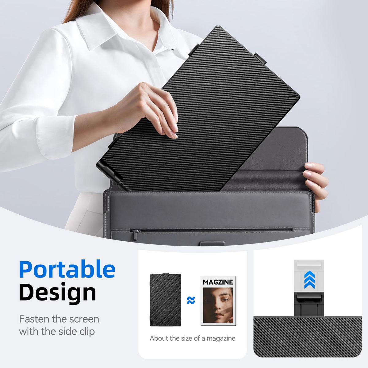 DZVW portable monitor supports multi-tasking at remote workspaces and travel.