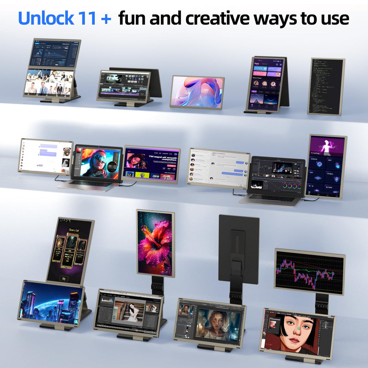 DZVW plug-and-play monitor with USB-C, USB-A, and HDMI for instant setup
