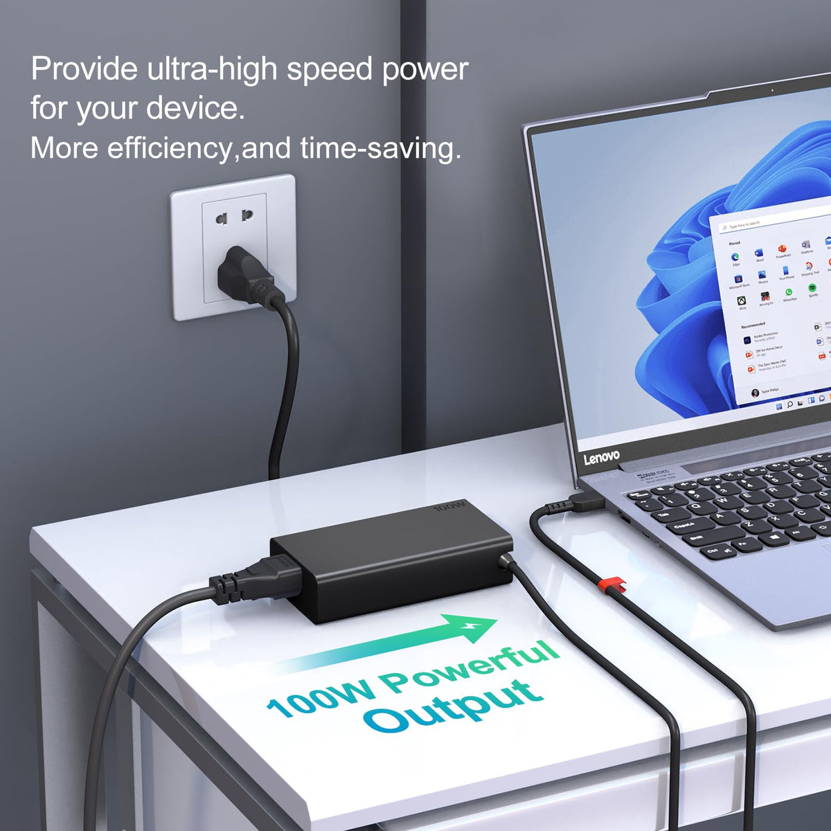 Dzytnsy 100W USB-C charger side view highlighting slim, travel-friendly design
