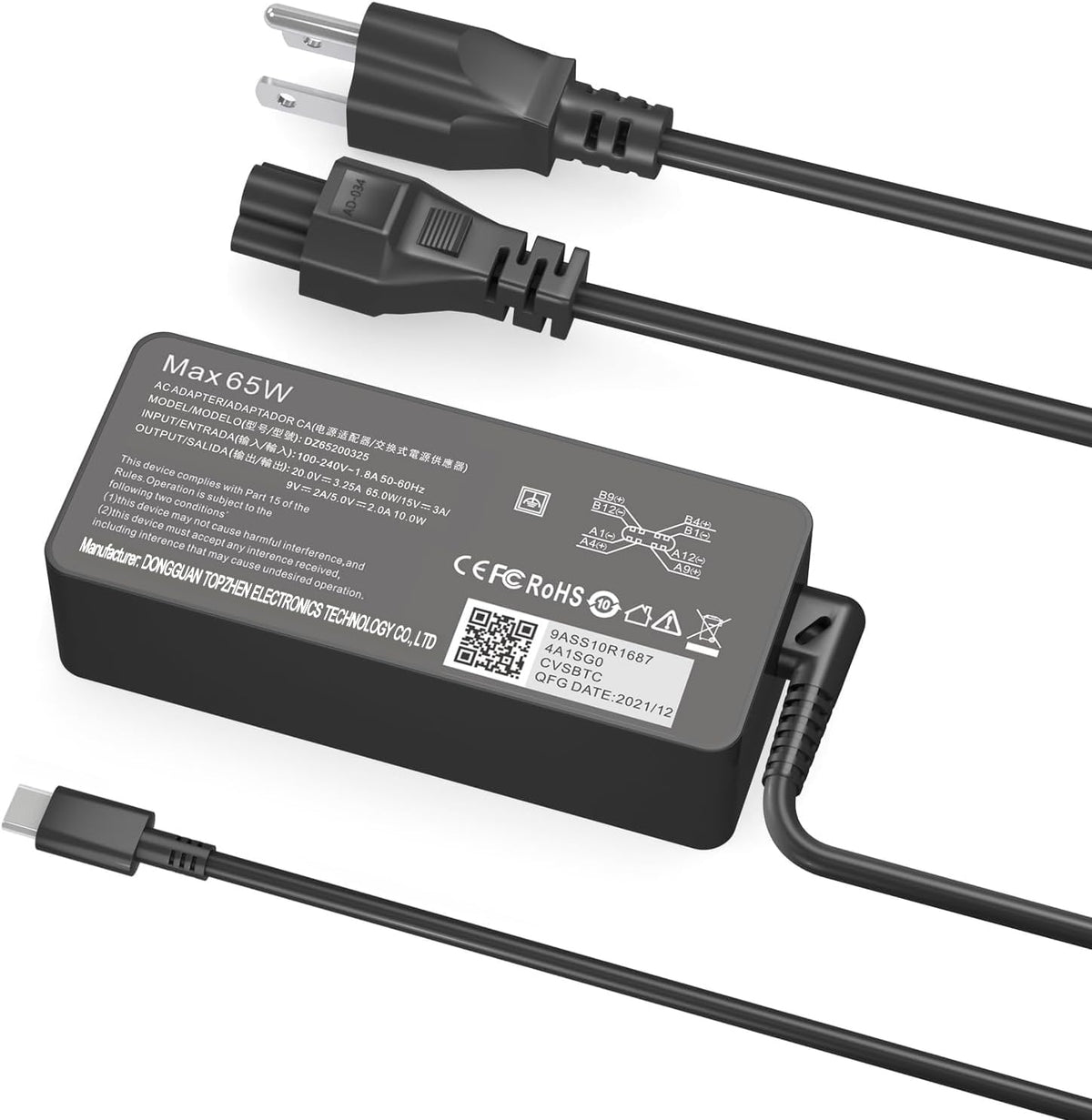 Dzytnsy 65W USB-C charger side angle shows slim profile
