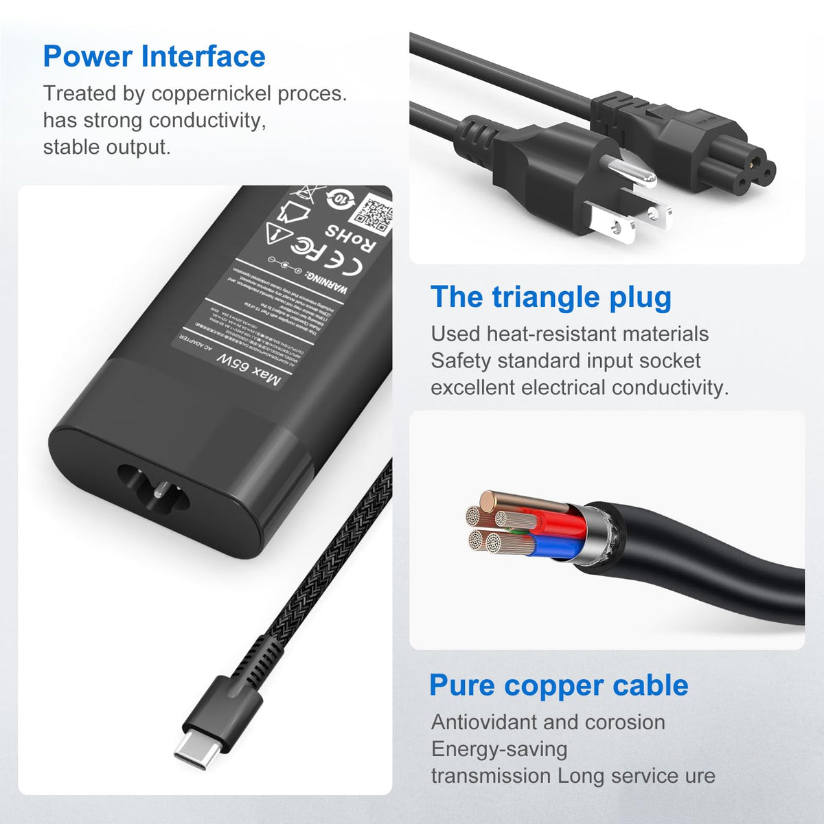 Dzytnsy Slim 65W USB-C charger supports global use with 100-240V input.