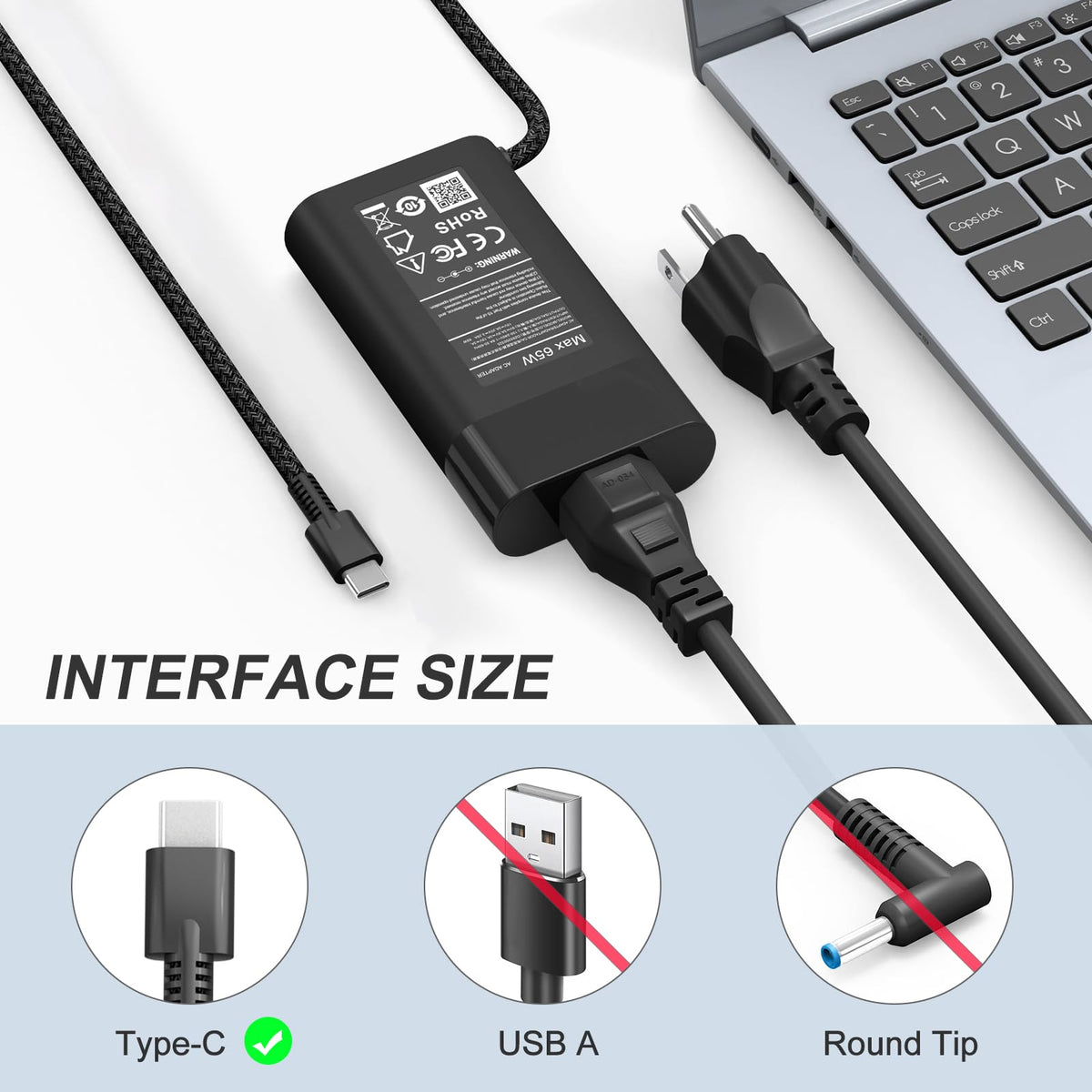 Dzytnsy Slim 65W USB-C charger side profile showing slim form factor.