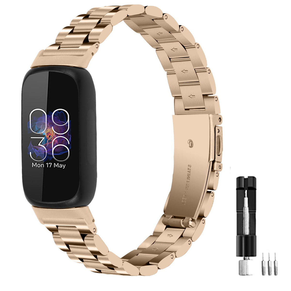 E ECSEM front view of Champagne Inspire 3 band showing refined finish and fit