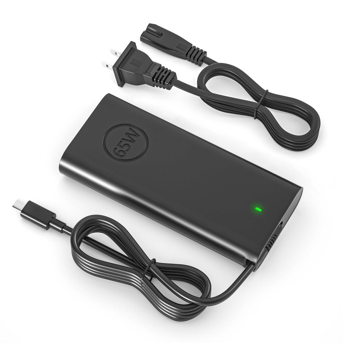E ERSY 65W USB-C charger front view for Dell laptops.