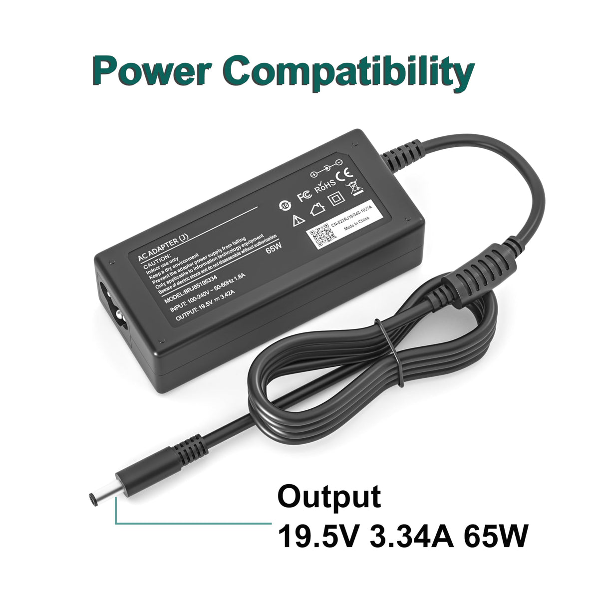 E ERSY 65W Dell charger with 8.8ft cord ready for flexible use
