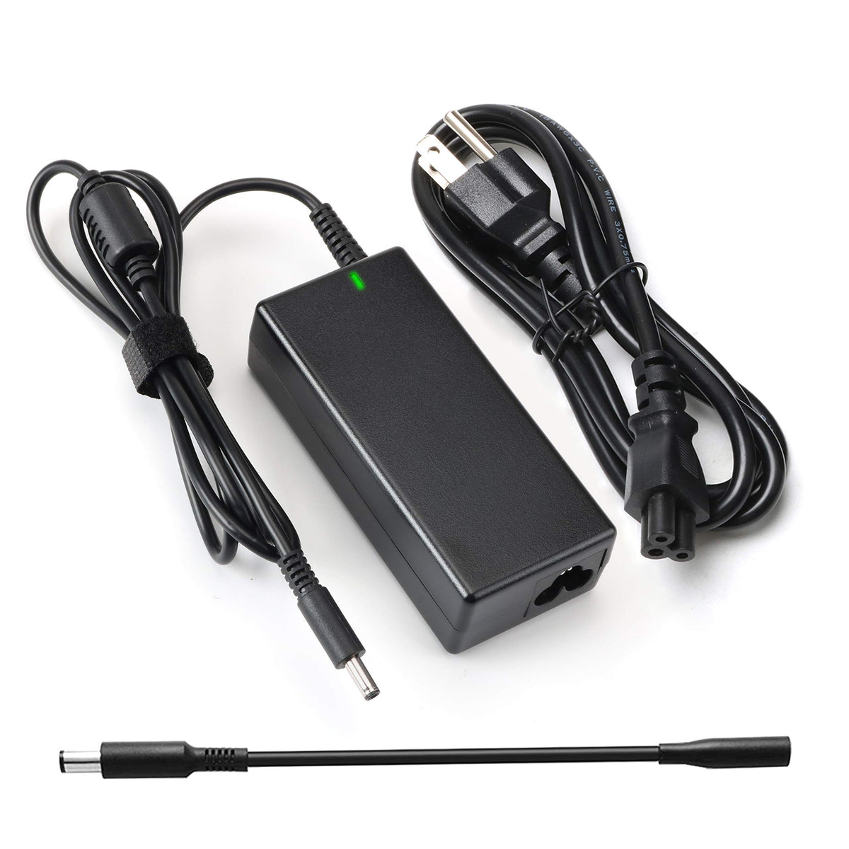 E ERSY 65W Dell charger front view showing compact profile and barrel plug