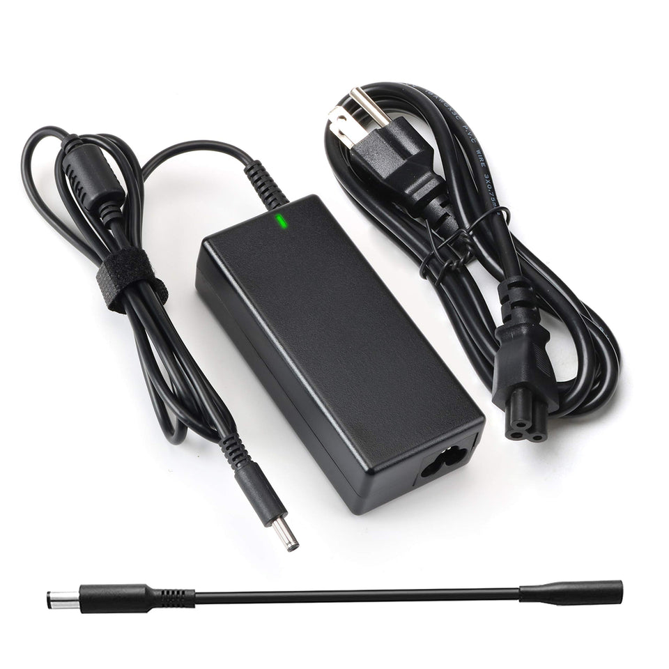 E ERSY 65W Dell charger front view showing compact profile and barrel plug