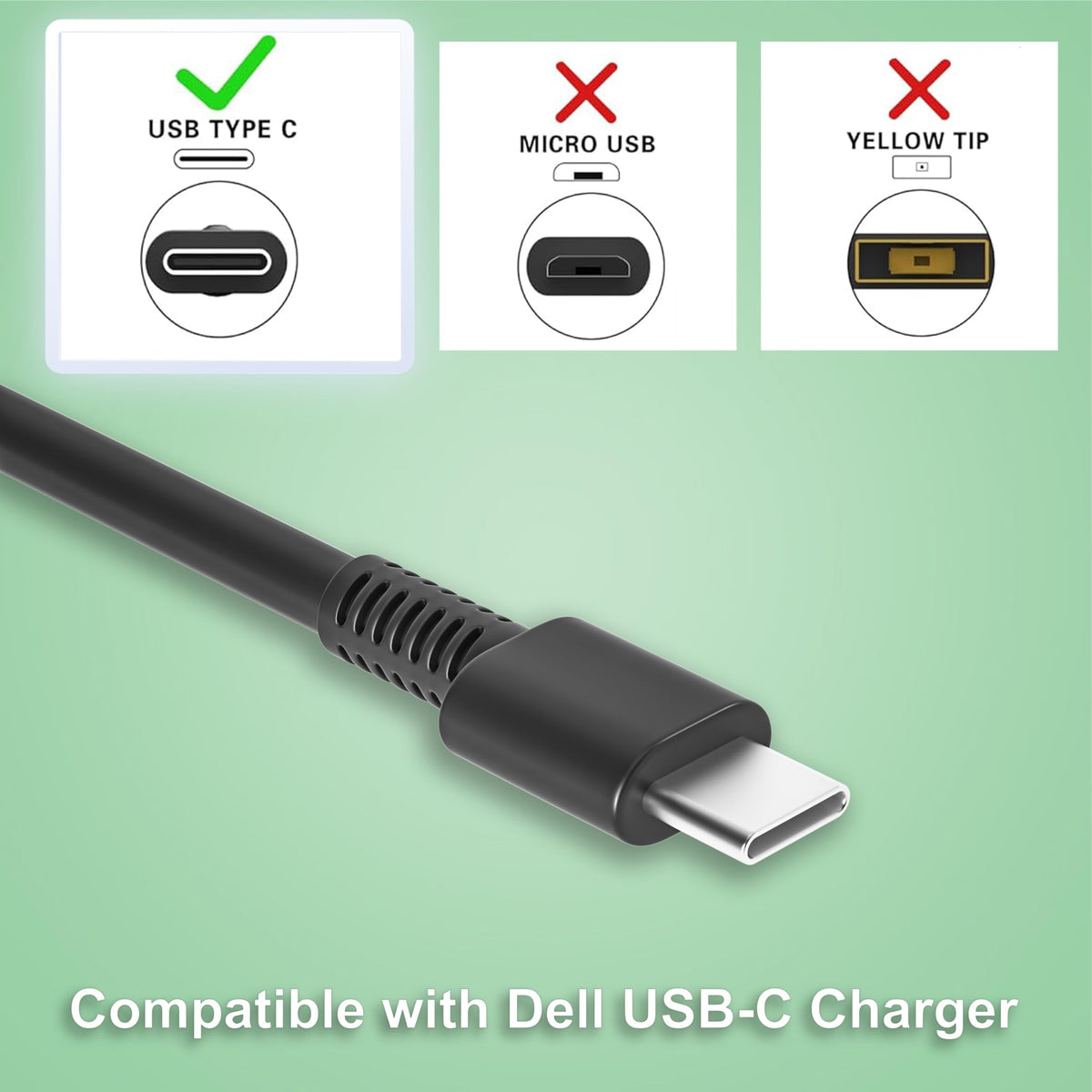 E ERSY Dell Inspiron 14-2in-1 charger, sturdy USB-C connection.