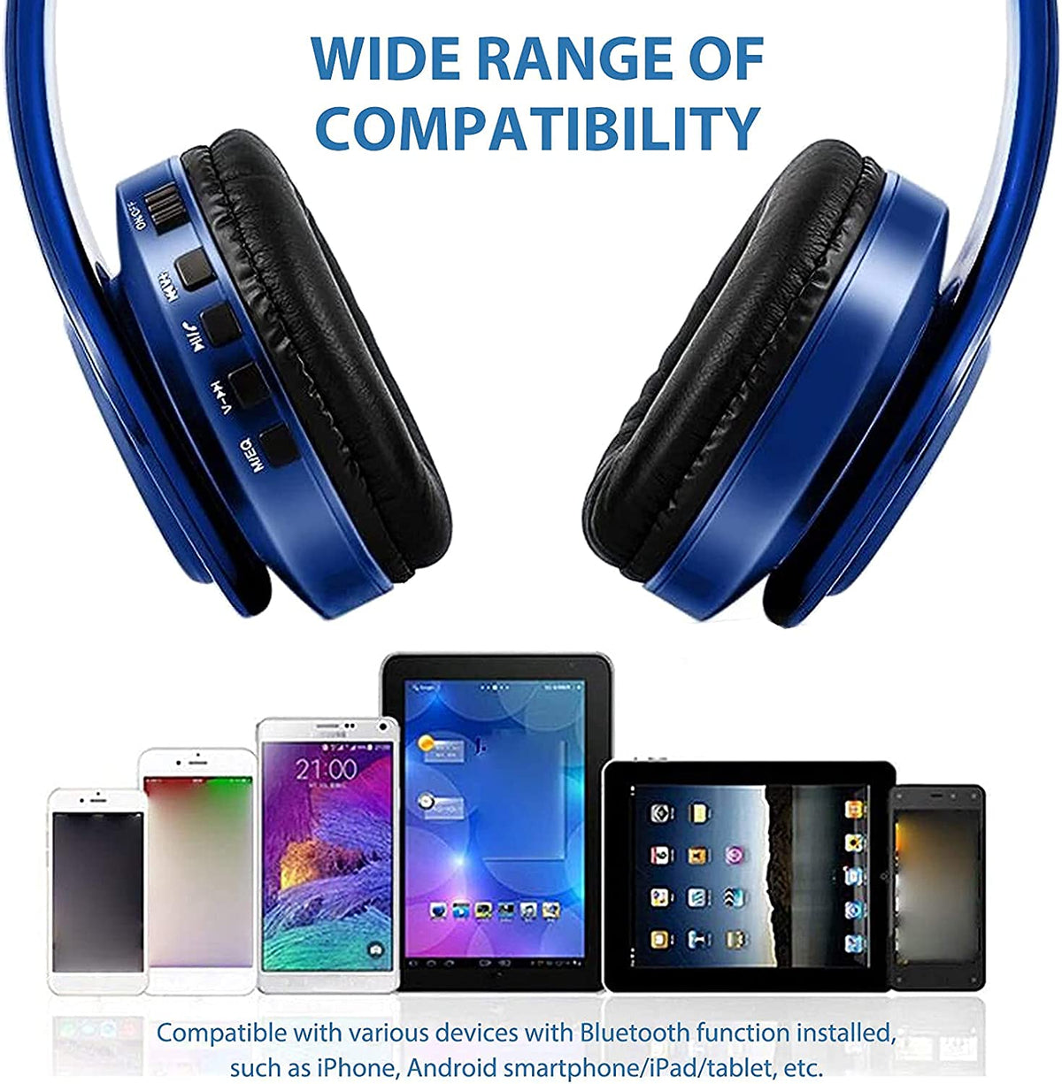 Headphones indicate battery status with blue charging light