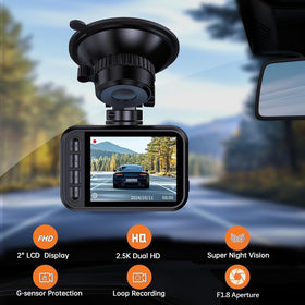 E-YEEGER rear camera mounted with wide-angle view capturing trailing traffic