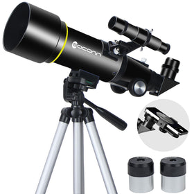 EACONN front view of telescope showing mount and objective lens, clear setup benefit